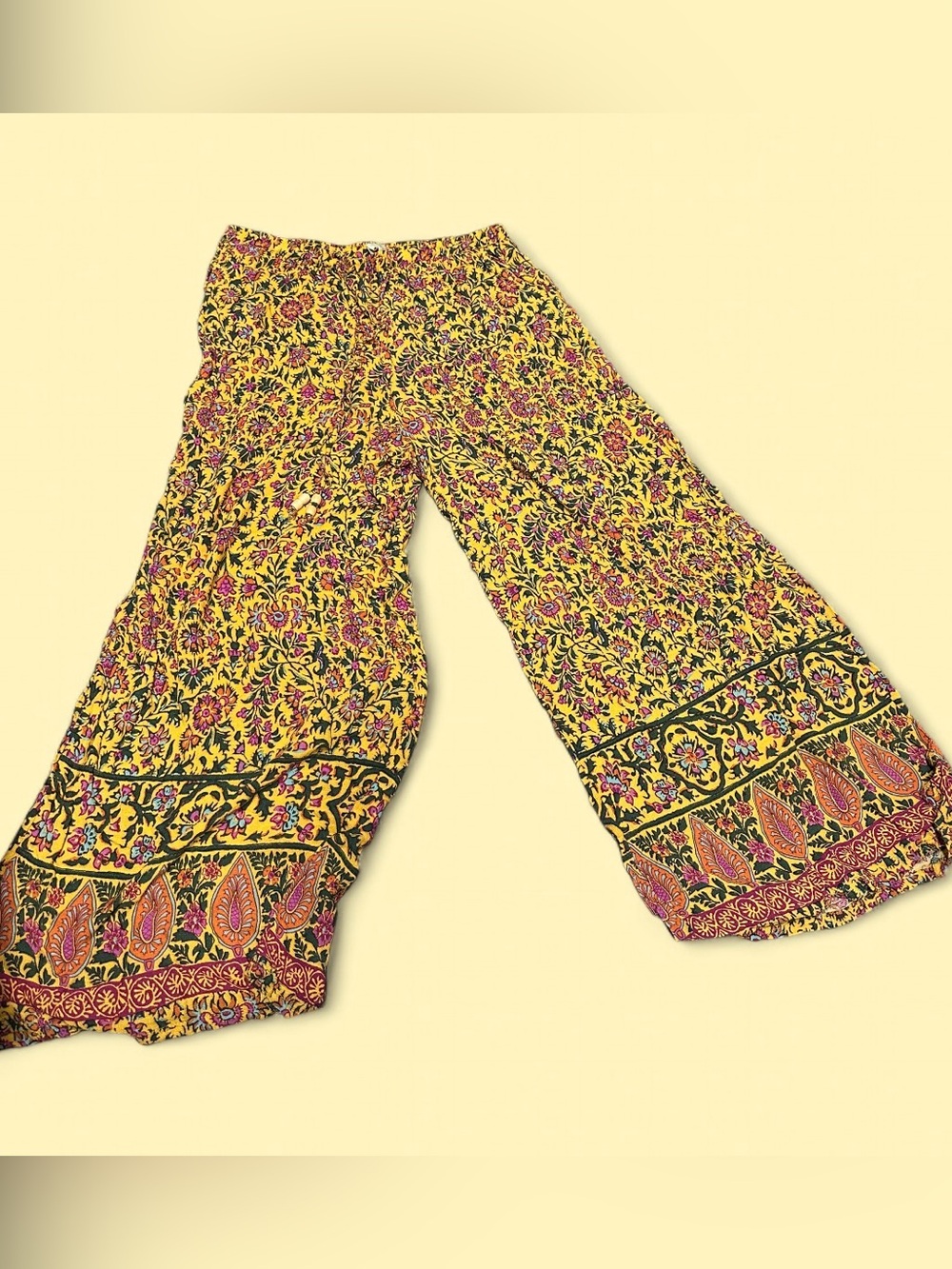 Cynthia Rowley yellow floral wide leg pants with tie waist